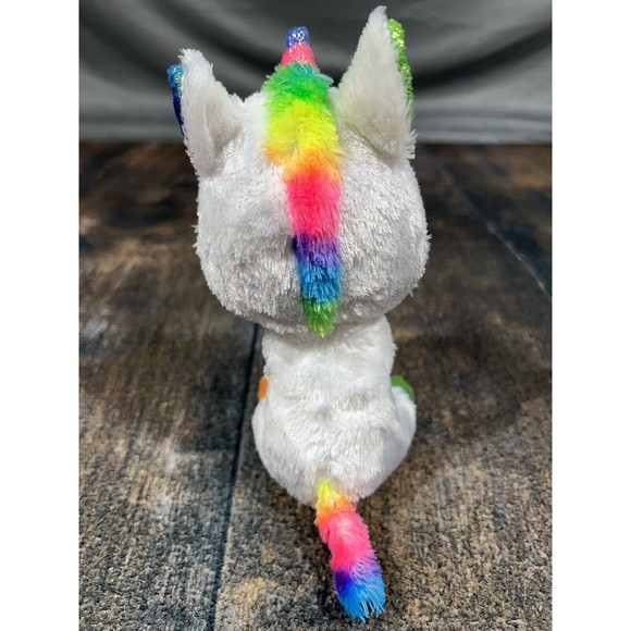 Ty Beanie Boo Pixy Plush Stuffed Animal White Rainbow Unicorn Ty Silk! Soft! - Picture 7 of 8